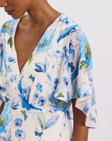 Joanna Hope Cape Sleeve Printed Tea Dress