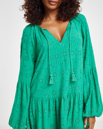 Beach to Beach Green Broderie Beach Dress