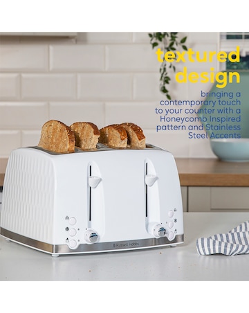 Russell Hobbs 26070 Textured Honeycomb White 4 Slice Toaster
