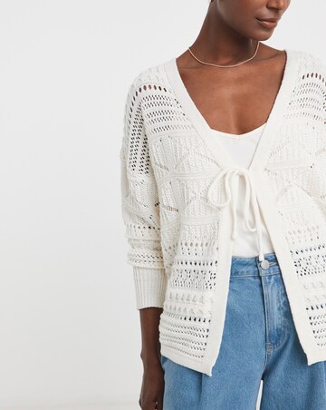 Ivory Tie Front Crochet Cardigan