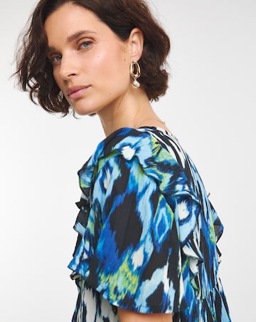 Textured Crinkle Frill Detail Angel Sleeve Top