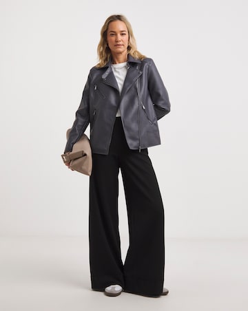 Charcoal Longline Faux Leather Biker