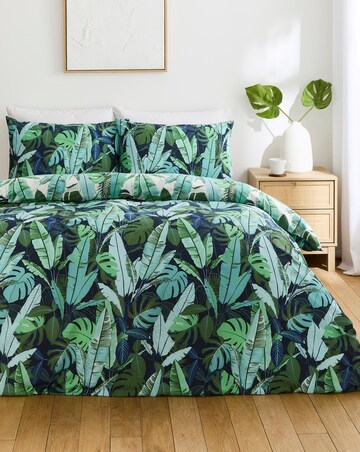 Tropical Leaf Cotton Blend Reversible Duvet Cover Set