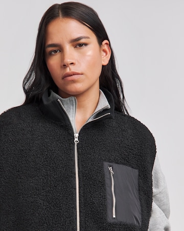 Black Teddy Gilet With Nylon Pocket