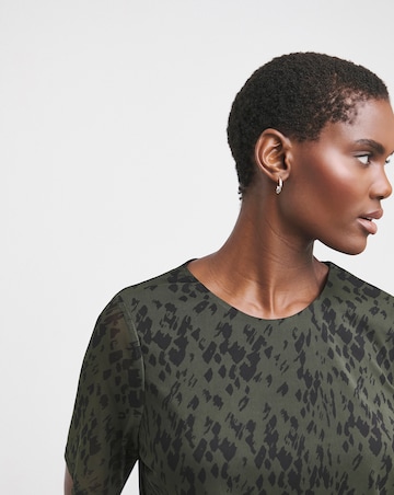 Printed Mesh V-Neck Angel Sleeve Top