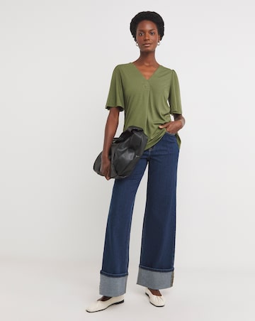 Khaki V Neck Angel Sleeve Top