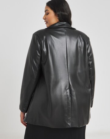 Black Single Breasted PU Blazer