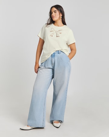 Simply Be Ecru Bow Cut Out T-Shirt