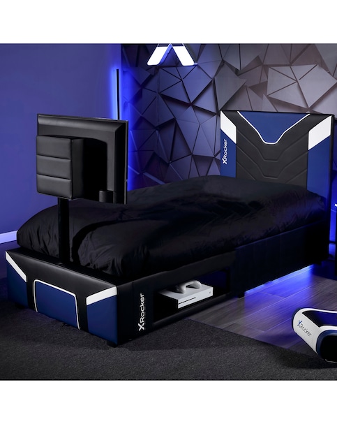 X Rocker Single Cerberus Twist TV Bed - Blue