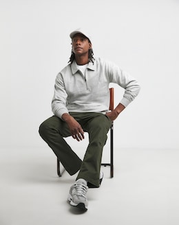 1/4 Zip Relaxed Fit Polo Sweatshirt- Grey Marl
