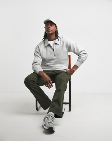 1/4 Zip Relaxed Fit Polo Sweatshirt- Grey Marl
