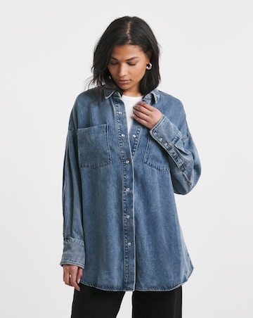 Simply Be Mid Wash Deep Cuff Denim Shirt