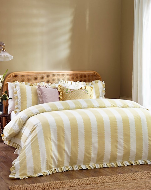 Wylder Birdie Stripe Cotton Blend Ruffle Duvet Set