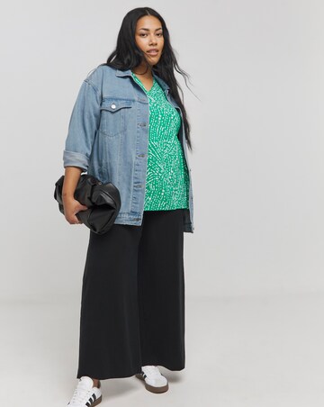 Green Print Supersoft V Neck Smock Top