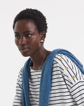 Stripe Button Shoulder Longline Top