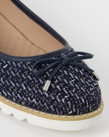 Cushion Walk Navy Bow Detail Boucle Ballerinas - Wide Fit (E)