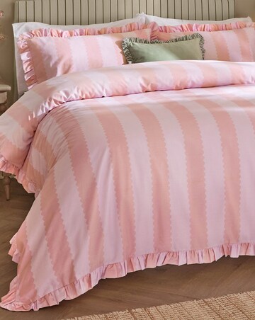Wylder Birdie Stripe Cotton Blend Ruffle Duvet Set