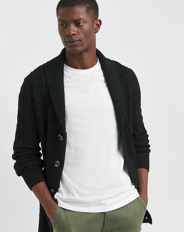 Black Cable Knit Shawl Neck Cardigan