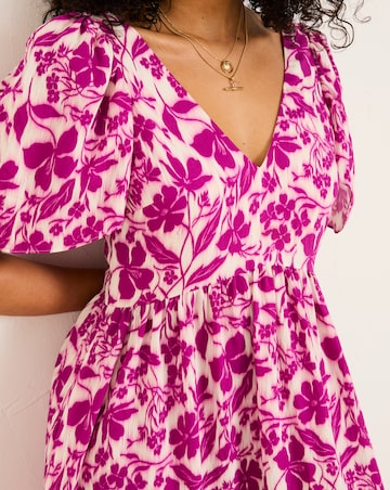 Fatface Copper & Black Marlow Flute Sleeve Dress