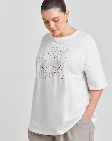Simply Be White Cut Work Oversized T-Shirt