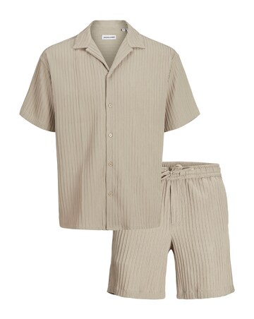 Jack & Jones Textured Shirt & Short Set - Natural