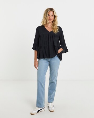 Black Tiered Viscose Smock Top