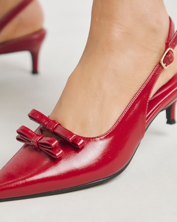Heavenly Soles Elm Kitten Heel Slingback Shoes With Bow - Wide Fit (E)