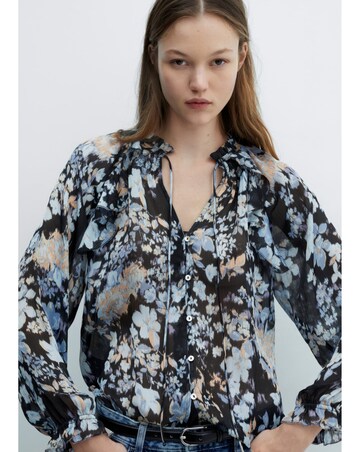 Mango Floral Tie Neck Flowy Blouse