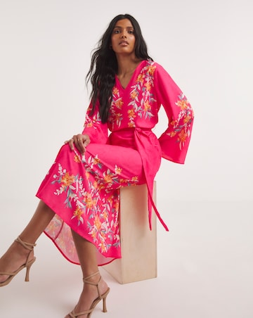 Raishma Studio Floral Print Tie-Front Midi Dress