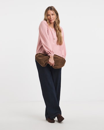 Button Detail Volume Sleeve Blouse