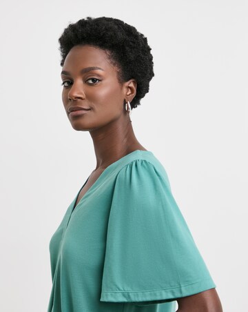 Teal V Neck Angel Sleeve Top
