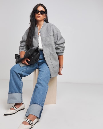 Bright Blue Turn Up Hem Straight Leg Jean