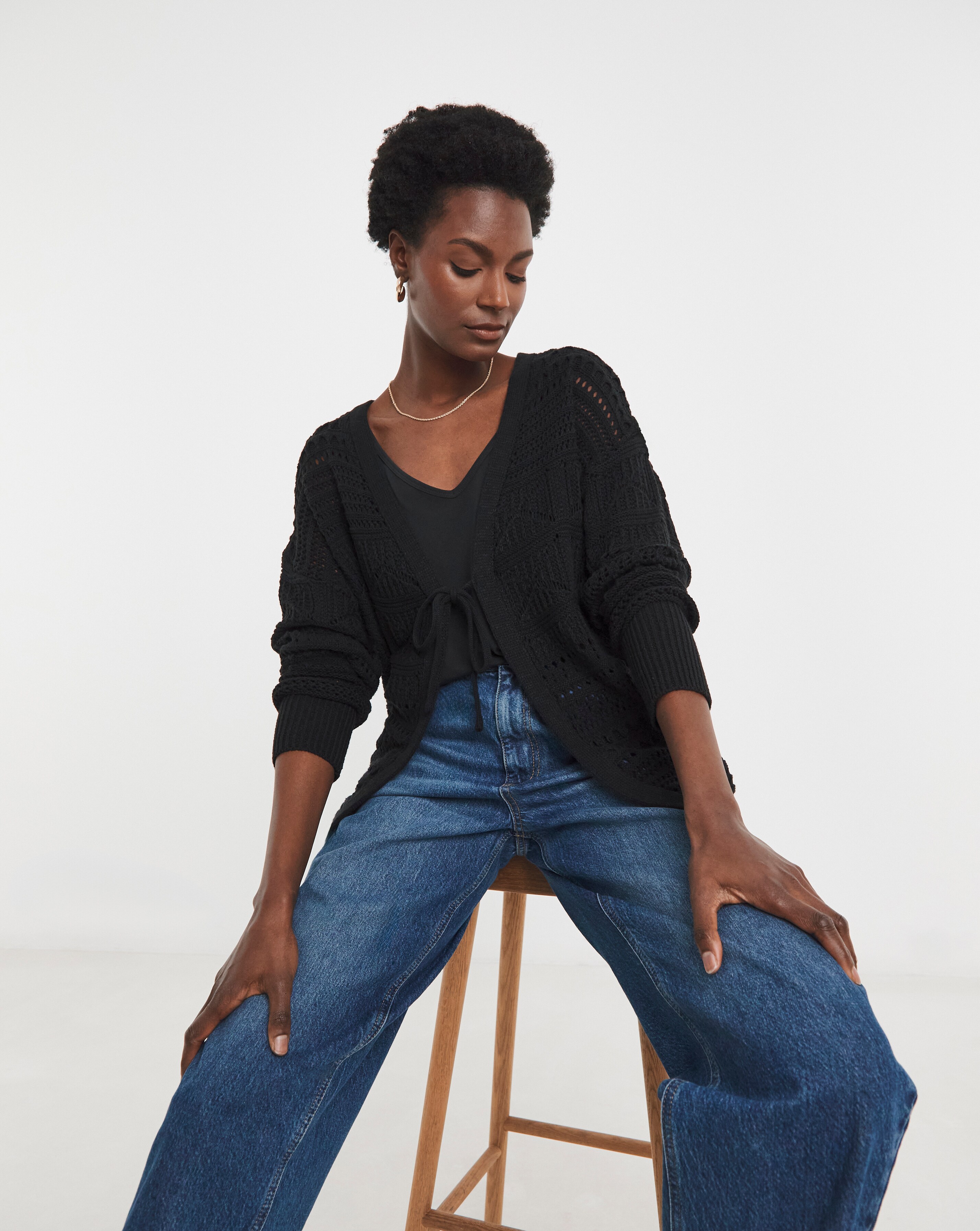 Black Tie Front Crochet Cardigan | Ambrose Wilson
