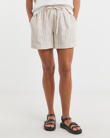 Simply Be Neutral Striped Tie Waist Linen Mix Shorts
