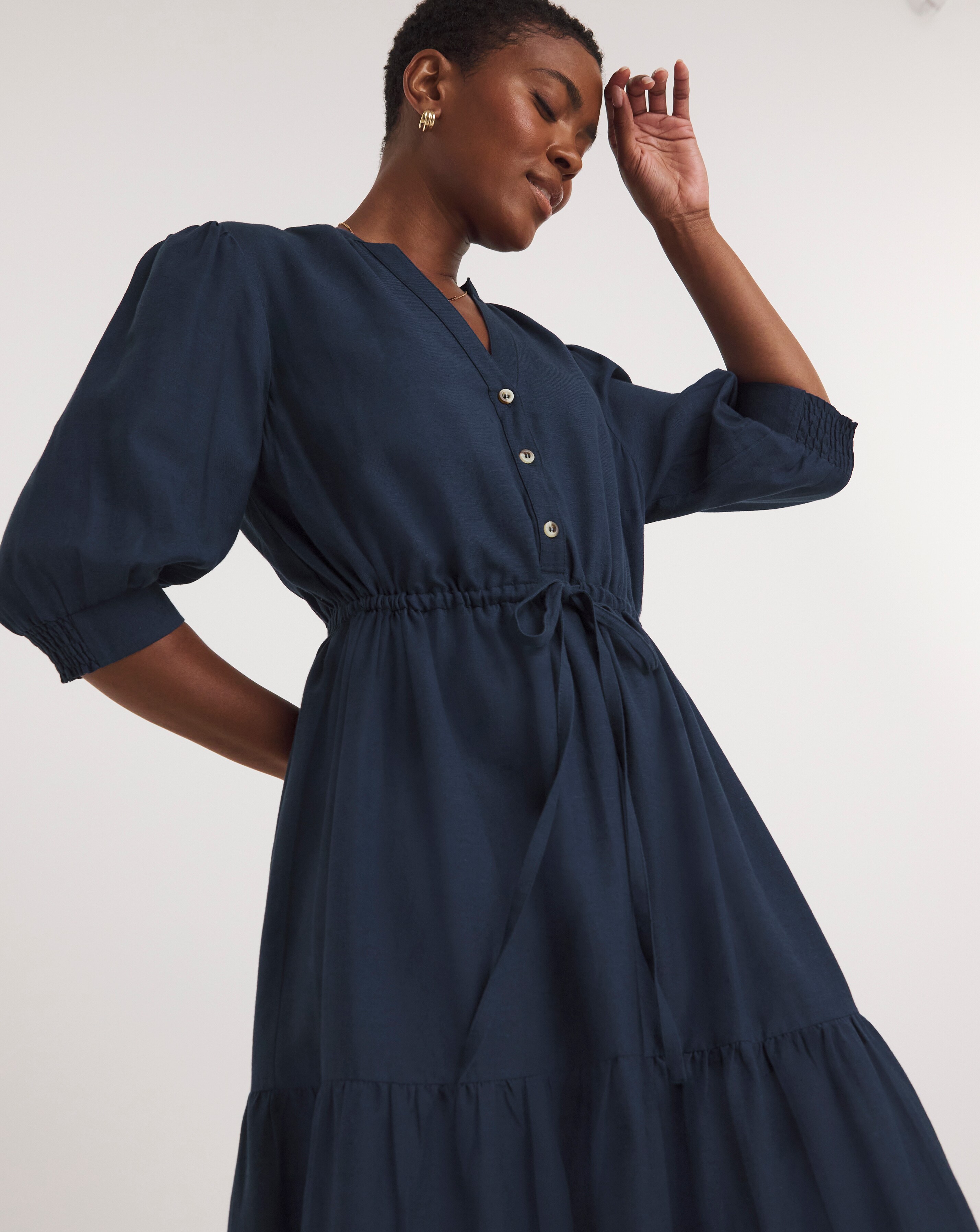 Collarless Smock Midi Shirt Dress | Ambrose Wilson