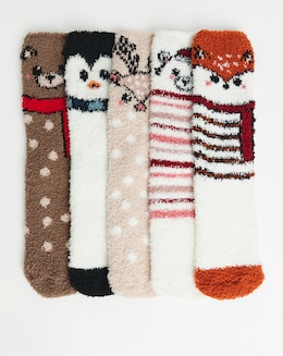 Pretty Secrets (5 Pair Pack) Fluffy Socks Animals