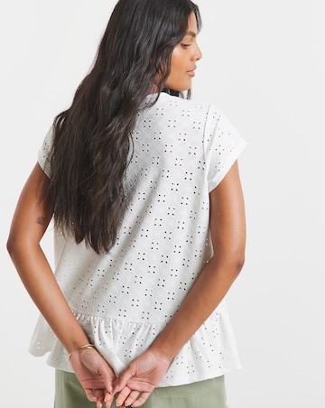 Simply Be White Broderie Cap Sleeve Peplum Top