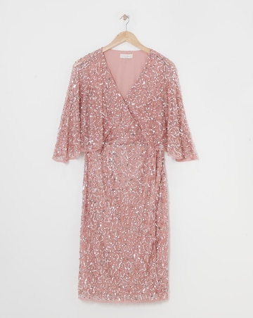 Maya Curve Glitter Embellishment Cape Sleeve Midi Dress