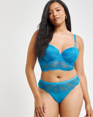Figleaves Curve Amalfi Wave Embroidery High Leg Thong - Blue