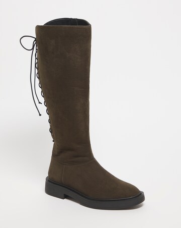 Bonn Lace Up Back Flat Knee High Boots - Extra Wide Fit (EEE) & Super Curvy Calf