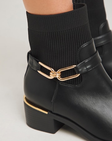 Heavenly Soles Shiloh Block Heel Ankle Boots With Ankle Trim Wide E Fit
