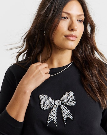 Black Pearl Bow Detail Long Sleeve T-Shirt
