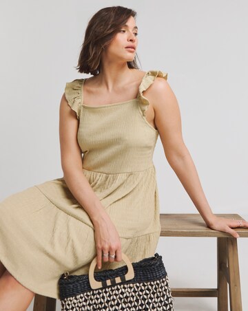 Simpy Be Textured Jersey Tiered Smock Dress With Frill Strap