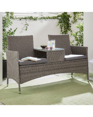 VonHaus Bali Grey Rattan Garden Loveseat Bench