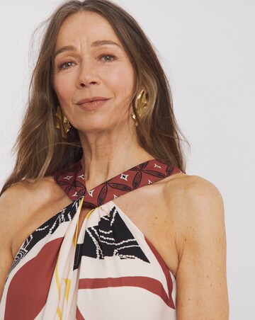 Border Print Halter Maxi Dress