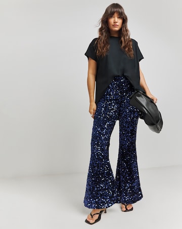 Navy Flared Sequin Trousers