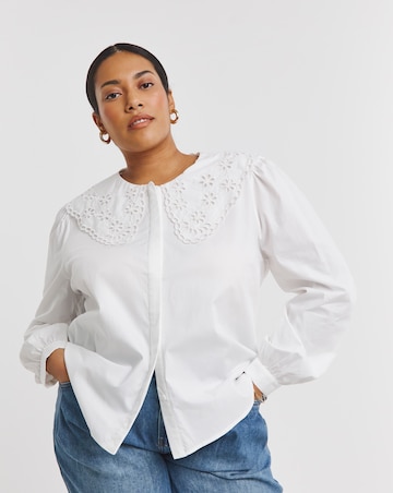 Simply Be White Cotton Broderie Collared Blouse