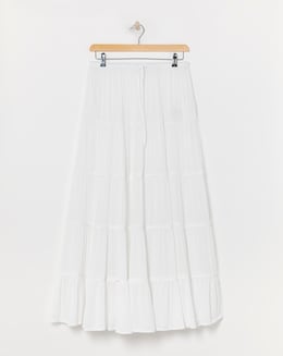 White Crinkle Tiered Maxi Skirt