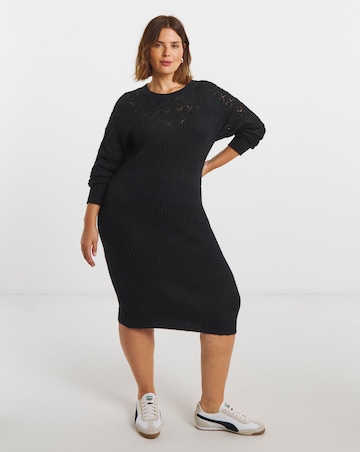 Simply Be Black Pointelle Rib Knitted Dress