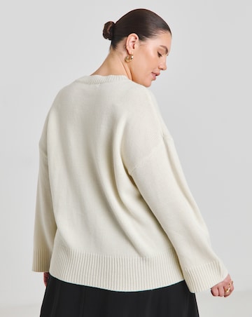 Cream Love Heart Embroidered Jumper